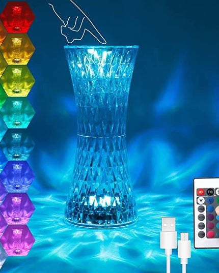 Lampa de birou pe LED RGB 16, dimmer tactil, 3 nivele de intensitate, incarcare USB, 3W, Cristal Acrilic,cu telecomanda, forma vaza, model 2