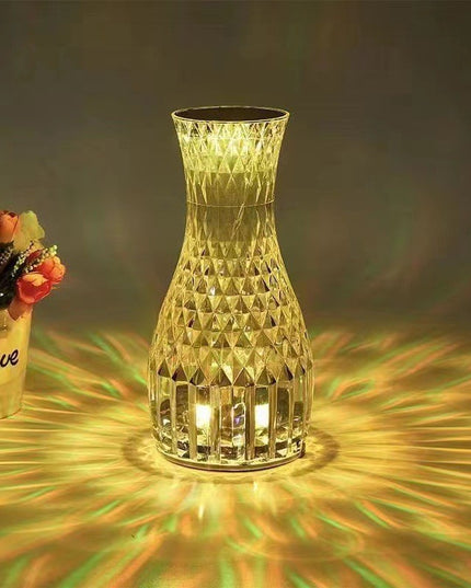 Lampa de birou pe LED RGB 16, dimmer tactil, 3 nivele de intensitate, incarcare USB, 3W, Cristal Acrilic,cu telecomanda, forma vaza