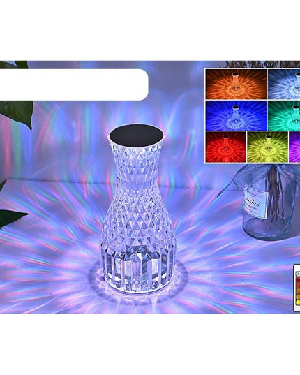 Lampa de birou pe LED RGB 16, dimmer tactil, 3 nivele de intensitate, incarcare USB, 3W, Cristal Acrilic,cu telecomanda, forma vaza