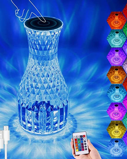 Lampa de birou pe LED RGB 16, dimmer tactil, 3 nivele de intensitate, incarcare USB, 3W, Cristal Acrilic,cu telecomanda, forma vaza