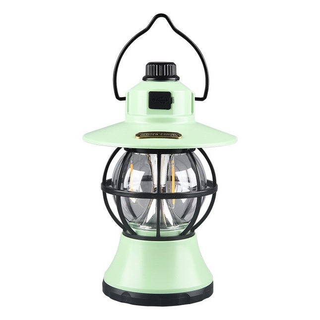 Lampă de camping retro portabilă, Felinar Vintage LED ABS, Acumulator inclus 1200 mAh, reincarcabila, 3 moduri de iluminare, intensitate reglabila,Lampa portabila pentru cort în aer liber, Mint