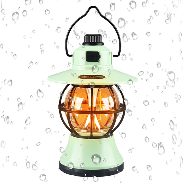 Lampă de camping retro portabilă, Felinar Vintage LED ABS, Acumulator inclus 1200 mAh, reincarcabila, 3 moduri de iluminare, intensitate reglabila,Lampa portabila pentru cort în aer liber, Mint