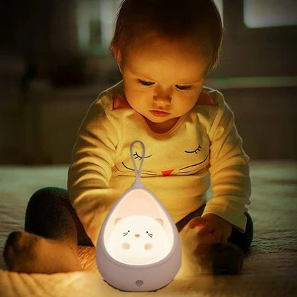 Lampa de Veghe, Portabila, cu 2 Moduri de Functionare, Silicon Non-Toxic, Reincarcabila USB, Senzor Miscare, Model Pisica