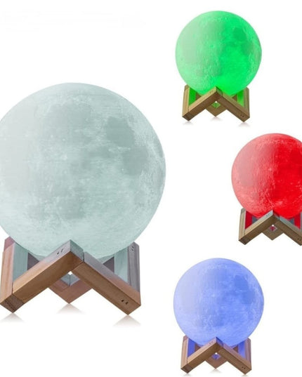 Lampa de veghe in forma de luna 3D Moon Light Rece, alimentare baterii, stand plastic inclus, 8 cm
