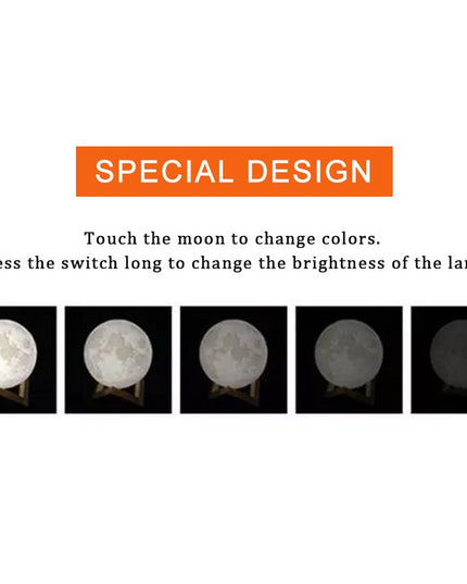 Lampa de veghe in forma de luna cu stele 3D Moon Light, Acumulator integrat, alimentare USB, stand din plastic inclus,16 culori