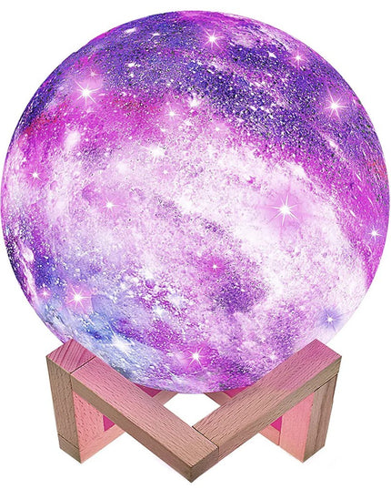 Lampa de veghe in forma de luna cu stele 3D Moon Light, alimentare baterii, stand din lemn inclus,