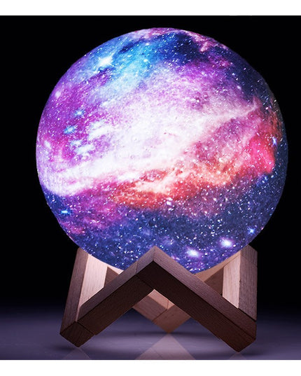 Lampa de veghe in forma de luna cu stele 3D Moon Light, alimentare baterii, stand din lemn inclus,