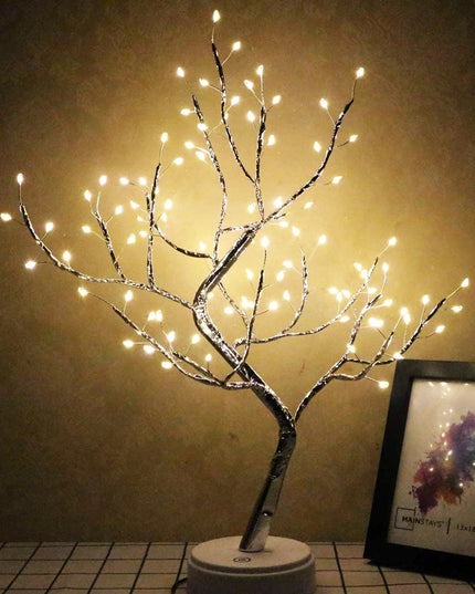 Lampa de veghe LED cu baterii si USB, Model Copac din cupru