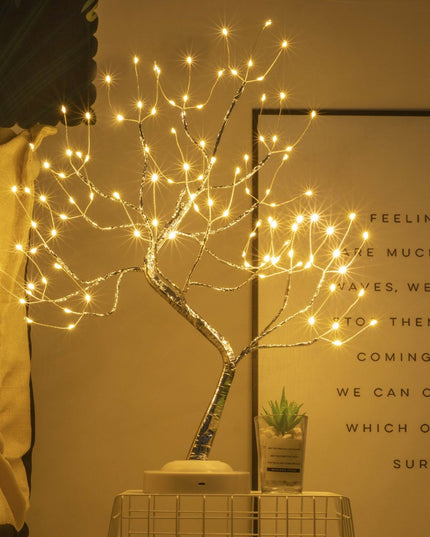 Lampa de veghe LED cu baterii si USB, Model Copac din cupru