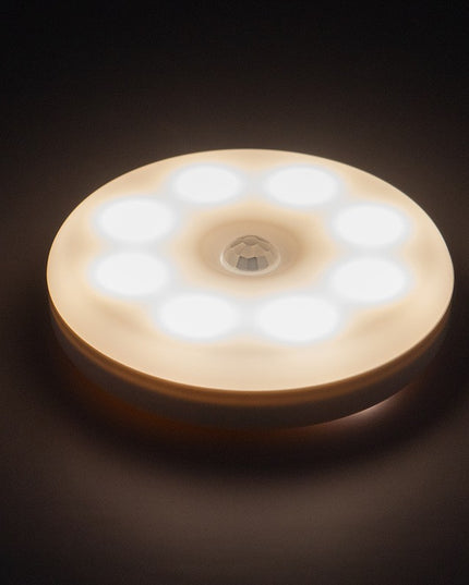 Lampa de Veghe LED, cu Senzor de Miscare, Lumina Alba Calda si Rece, Incarcare USB, 0.6W, 300mAh, Design Rotund