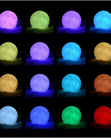 Lampa de veghe luna 3D Moon Light,lumina multicolora cu LED, 7 culori, schimbare culoare prin atingere, alimentare baterii, fara acumulator, stand din plastic inclus,