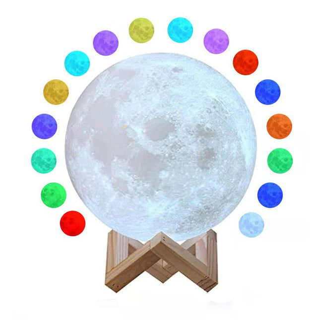 Lampa de veghe luna 3D Moon Light,lumina multicolora cu LED, 7 culori, schimbare culoare prin atingere, alimentare baterii, fara acumulator, stand din plastic inclus,