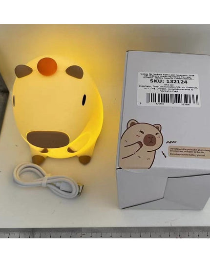 Lampa de Veghe pentru Copii, din Silicon, Senzor Tactil, Model Capibara, Lumina Calda, Protectie pentru Ochi, Incarcare USB, Capacitate Baterie Incorporata 800mAh