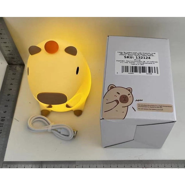 Lampa de Veghe pentru Copii, din Silicon, Senzor Tactil, Model Capibara, Lumina Calda, Protectie pentru Ochi, Incarcare USB, Capacitate Baterie Incorporata 800mAh