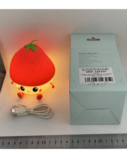 Lampa de Veghe pentru Copii, din Silicon, Senzor Tactil, Model Capsunica, Lumina Calda, Protectie pentru Ochi, Incarcare USB, Capacitate Baterie Incorporata 1200mAh