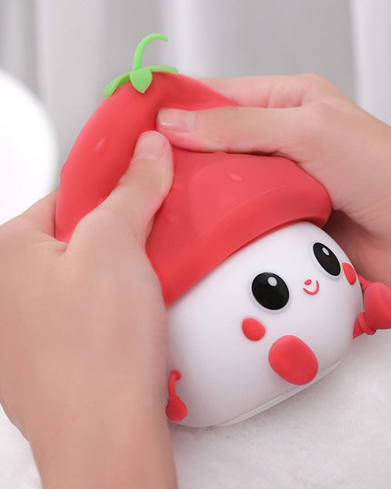 Lampa de Veghe pentru Copii, din Silicon, Senzor Tactil, Model Capsunica, Lumina Calda, Protectie pentru Ochi, Incarcare USB, Capacitate Baterie Incorporata 1200mAh