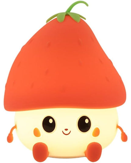 Lampa de Veghe pentru Copii, din Silicon, Senzor Tactil, Model Capsunica, Lumina Calda, Protectie pentru Ochi, Incarcare USB, Capacitate Baterie Incorporata 1200mAh