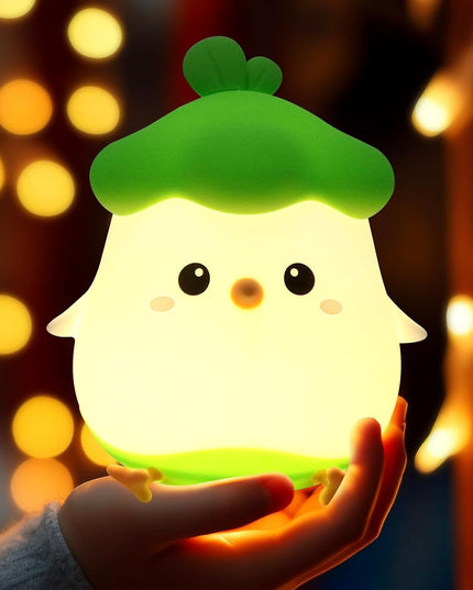 Lampa de Veghe pentru Copii, din Silicon, Senzor Tactil, Model Pui, Lumina Calda, Protectie pentru Ochi, Incarcare USB, Capacitate Baterie Incorporata 800mAh