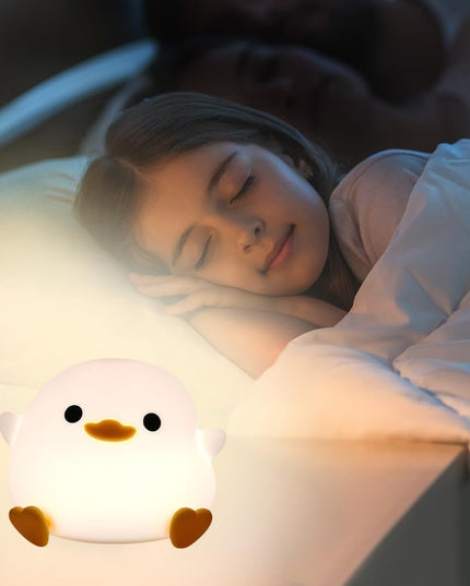 Lampa de Veghe pentru Copii, din Silicon, Senzor Tactil, Model Ratusca, Lumina Calda, Timer Automat, Protectie pentru Ochi, Incarcare USB Putere 0.5W, Capacitate Baterie Incorporata 800mAh