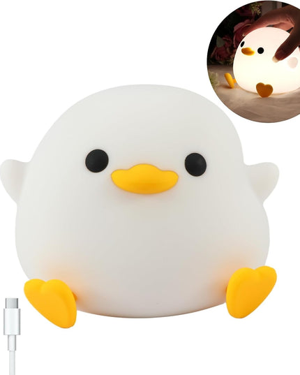 Lampa de Veghe pentru Copii, din Silicon, Senzor Tactil, Model Ratusca, Lumina Calda, Timer Automat, Protectie pentru Ochi, Incarcare USB Putere 0.5W, Capacitate Baterie Incorporata 800mAh