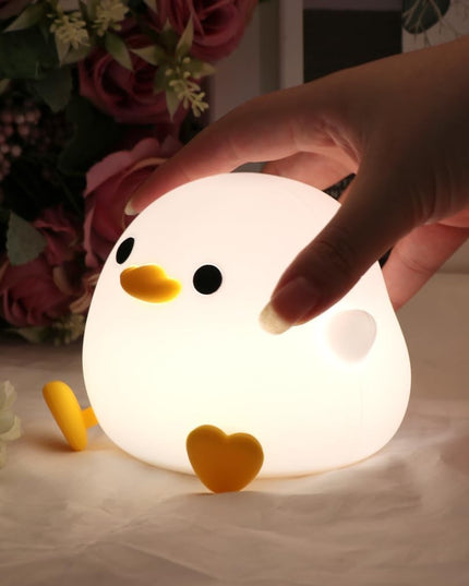 Lampa de Veghe pentru Copii, din Silicon, Senzor Tactil, Model Ratusca, Lumina Calda, Timer Automat, Protectie pentru Ochi, Incarcare USB Putere 0.5W, Capacitate Baterie Incorporata 800mAh
