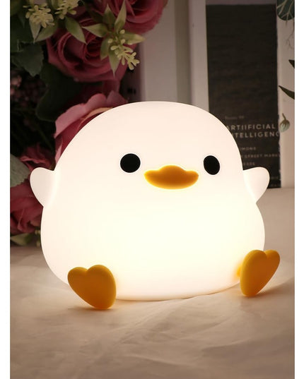 Lampa de Veghe pentru Copii, din Silicon, Senzor Tactil, Model Ratusca, Lumina Calda, Timer Automat, Protectie pentru Ochi, Incarcare USB Putere 0.5W, Capacitate Baterie Incorporata 800mAh