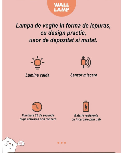 Lampa de veghe portabila cu 2 moduri de functionare silicon non-toxic, reincarcabila USB, senzor miscare