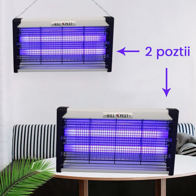 Lampa Electrica Anti Insecte, Lumina Neon, 2 tuburi cu putere de 20W, Suspensie Perete, Carcasa din Plastic Metalica