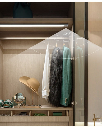 Lampa LED cu Senzor de Lumina si Miscare Intensitate Reglabila, Suport Magnetic, 34 LED-uri, 71.49lm , Acumulator 450mAh cu Reincarcare prin USB-C, pentru Bucatarie, Hol, Dressing, Garaj