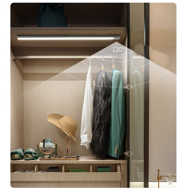 Lampa LED cu Senzor de Lumina si Miscare , Intensitate Reglabila, Suport Magnetic, 79 LED-uri, 114.59lm , Acumulator 600mAh cu Reincarcare prin USB-C, pentru Bucatarie, Hol, Dressing, Garaj