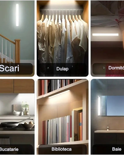 Lampa LED cu Senzor de Lumina si Miscare , Intensitate Reglabila, Suport Magnetic, 79 LED-uri, 114.59lm , Acumulator 600mAh cu Reincarcare prin USB-C, pentru Bucatarie, Hol, Dressing, Garaj