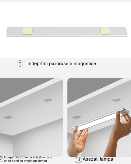 Lampa LED cu Senzor de Lumina si Miscare , Intensitate Reglabila, Suport Magnetic, 79 LED-uri, 114.59lm , Acumulator 600mAh cu Reincarcare prin USB-C, pentru Bucatarie, Hol, Dressing, Garaj