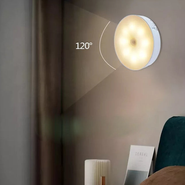 Lampa LED cu senzori de miscare, incarcare USB,3.7V, 400mah,material ABS, portabila, pentru camera bebelusului, dormitor, bucatarie, baie, 2 culori, lumina calda si rece, carcasa alba