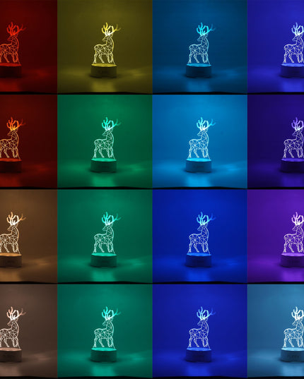Lampa LED decorativa, 3D, Cerb, cu telecomanda, doua moduri de alimentare USB si baterii, inaltime, din material acril si lumina multicolora
