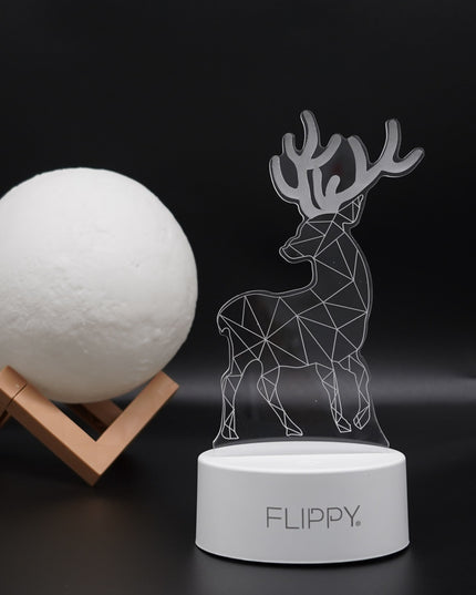 Lampa LED decorativa, 3D, Cerb, cu telecomanda, doua moduri de alimentare USB si baterii, inaltime, din material acril si lumina multicolora