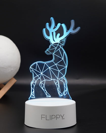Lampa LED decorativa, 3D, Cerb, cu telecomanda, doua moduri de alimentare USB si baterii, inaltime, din material acril si lumina multicolora