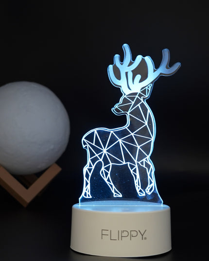Lampa LED decorativa, 3D, Cerb, cu telecomanda, doua moduri de alimentare USB si baterii, inaltime, din material acril si lumina multicolora