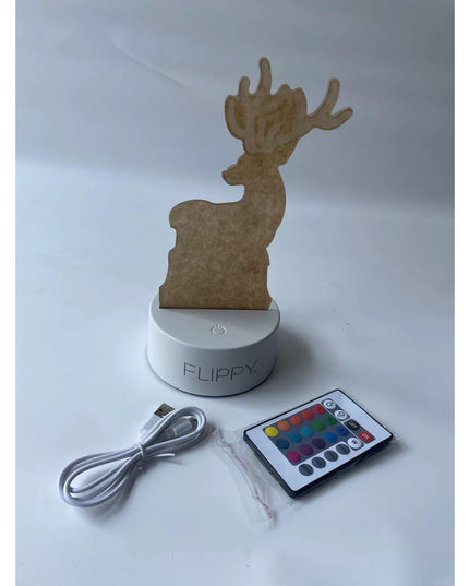 Lampa LED decorativa, 3D, Cerb, cu telecomanda, doua moduri de alimentare USB si baterii, inaltime, din material acril si lumina multicolora