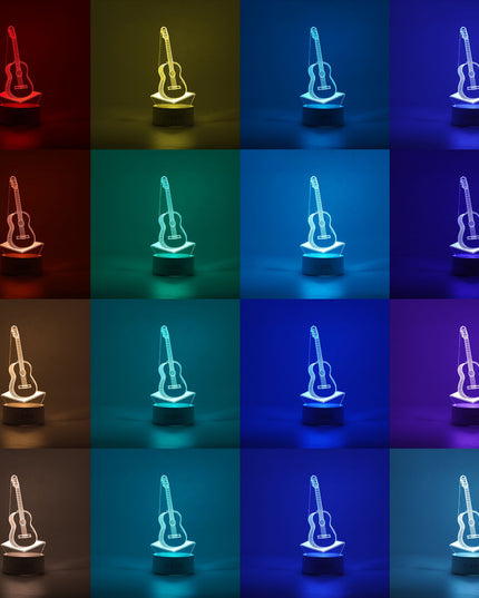 Lampa LED decorativa, 3D, Chitara, din material acril si lumina multicolora