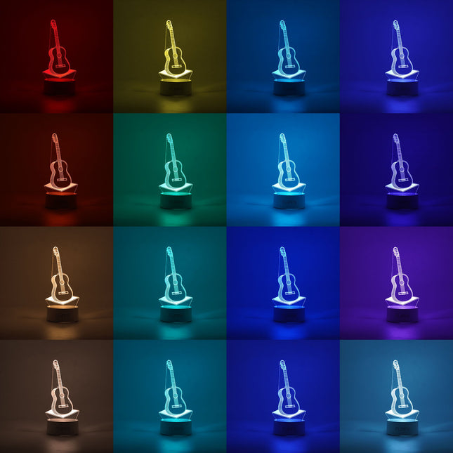 Lampa LED decorativa, 3D, Chitara, din material acril si lumina multicolora