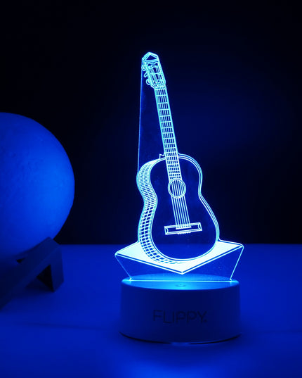 Lampa LED decorativa, 3D, Chitara, din material acril si lumina multicolora