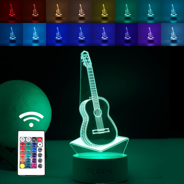 Lampa LED decorativa, 3D, Chitara, din material acril si lumina multicolora