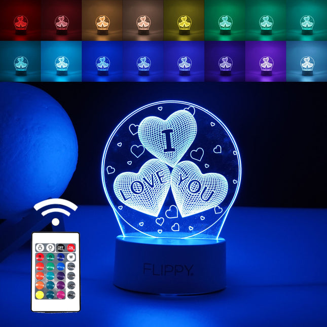 Lampa LED decorativa, 3D, cu text "I love you", doua moduri de alimentare USB si baterii, inaltime, din material acril si lumina multicolora
