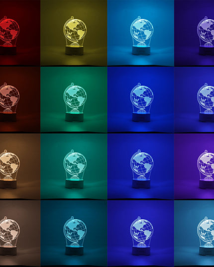Lampa LED decorativa, 3D, Globul Pamantesc, doua moduri de alimentare USB si baterii, inaltime, din material acril si lumina multicolora