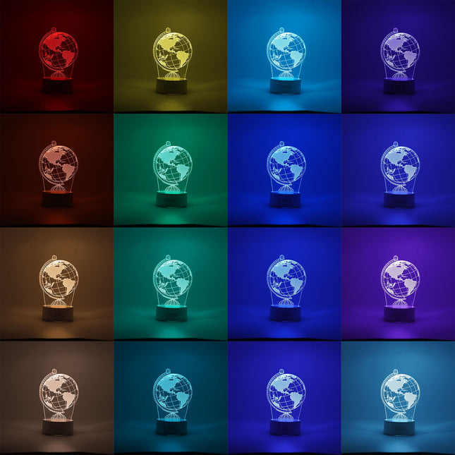 Lampa LED decorativa, 3D, Globul Pamantesc, doua moduri de alimentare USB si baterii, inaltime, din material acril si lumina multicolora