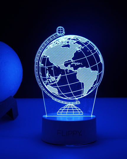 Lampa LED decorativa, 3D, Globul Pamantesc, doua moduri de alimentare USB si baterii, inaltime, din material acril si lumina multicolora