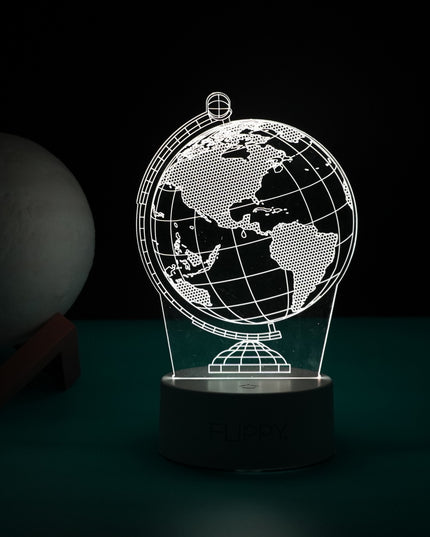 Lampa LED decorativa, 3D, Globul Pamantesc, doua moduri de alimentare USB si baterii, inaltime, din material acril si lumina multicolora