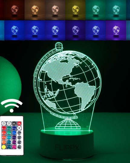 Lampa LED decorativa, 3D, Globul Pamantesc, doua moduri de alimentare USB si baterii, inaltime, din material acril si lumina multicolora