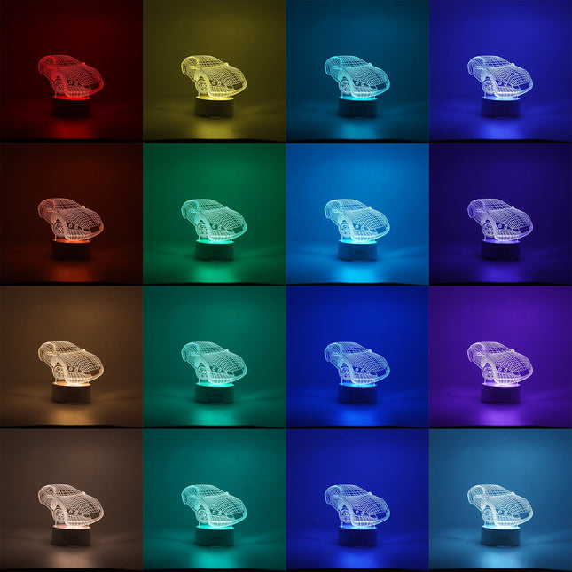 Lampa LED decorativa, 3D, Masina Sport, doua moduri de alimentare USB si baterii, inaltime, din material acril si lumina multicolora