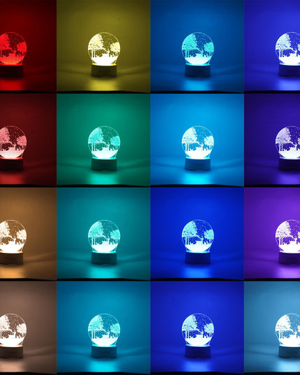 Lampa LED decorativa, 3D, Peisaj de iarna, cu telecomanda, doua moduri de alimentare USB si baterii, inaltime, din material acril si lumina multicolora